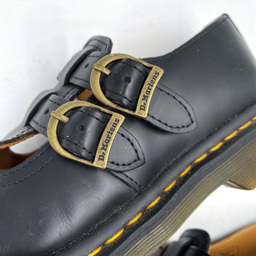 SOLD-Dr. Martens 12916 Mary Jane Loafers Black Leather Double Buckle Sz 6 - Picture 6 of 9